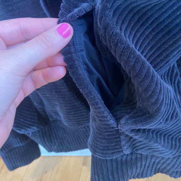 Zella Plush Corduroy Velour Ribbed Hoodie Sweatshirt Black Sz S - Picture 5 of 8